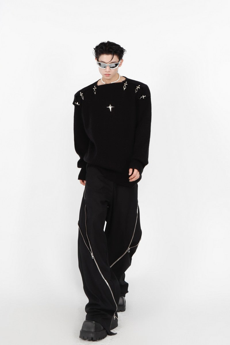 Logo Sweater with Knit Design - chiclara