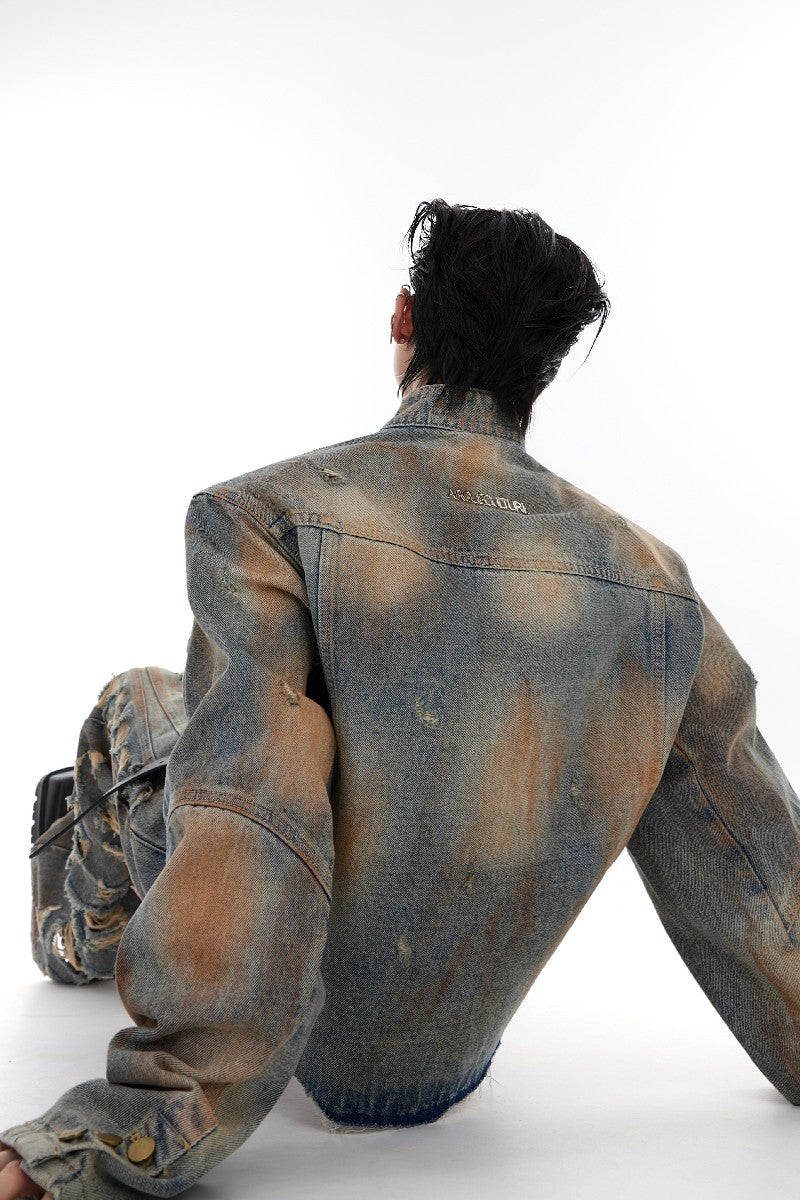 Vintage Washed Distressed Denim Jacket - chiclara
