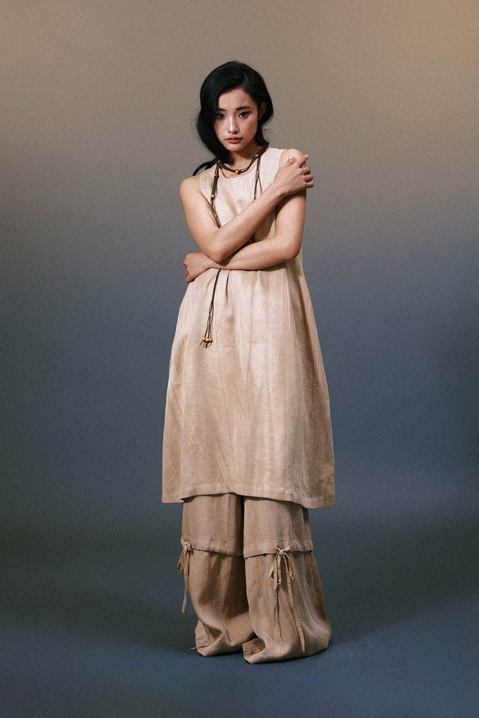Robe maxi en lin en couches