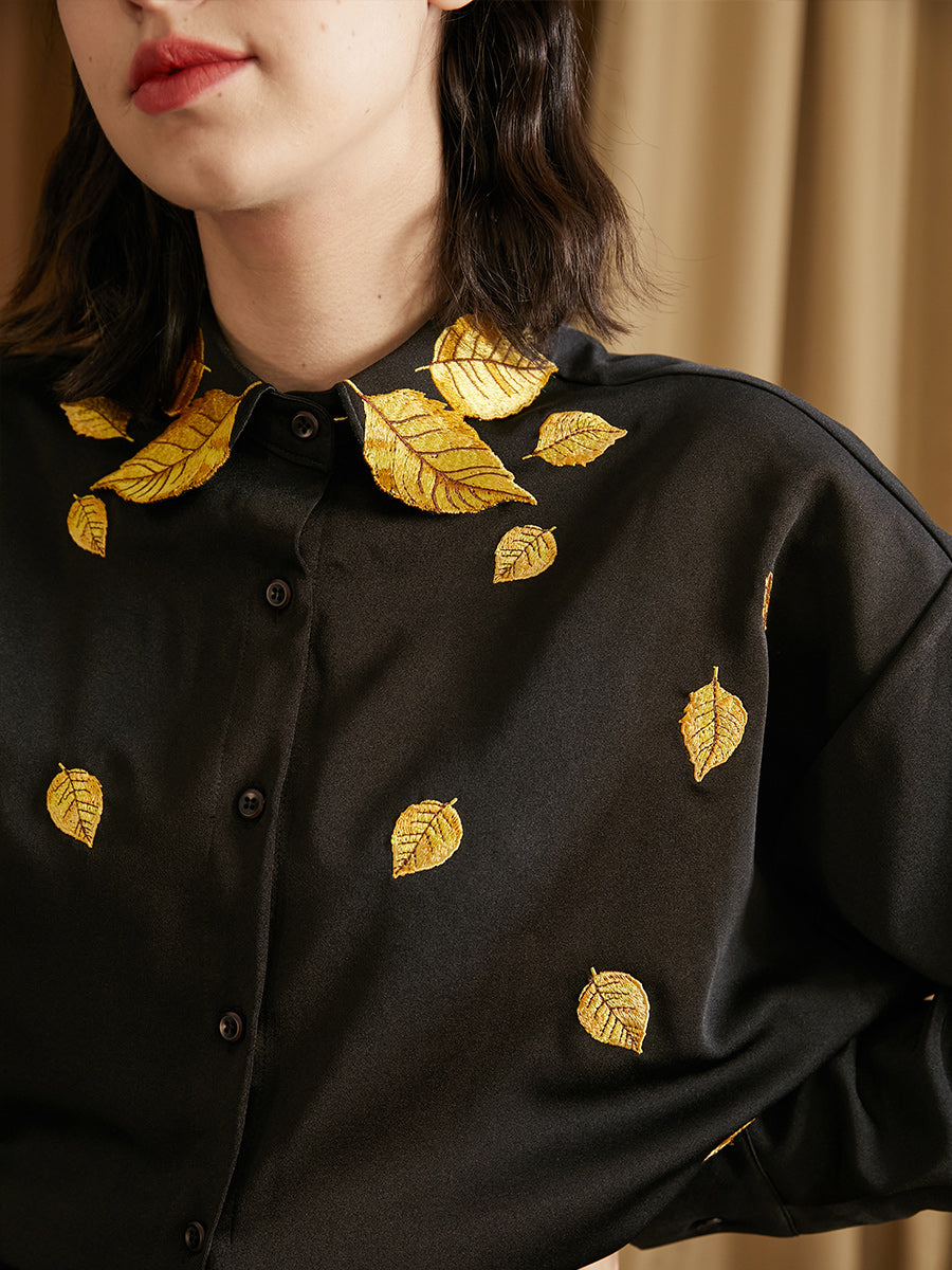 Golden Leaf Embroidered Blouse - chiclara
