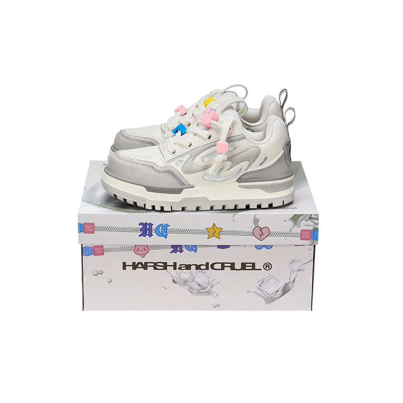White and Grey Platform Chunky Sneakers