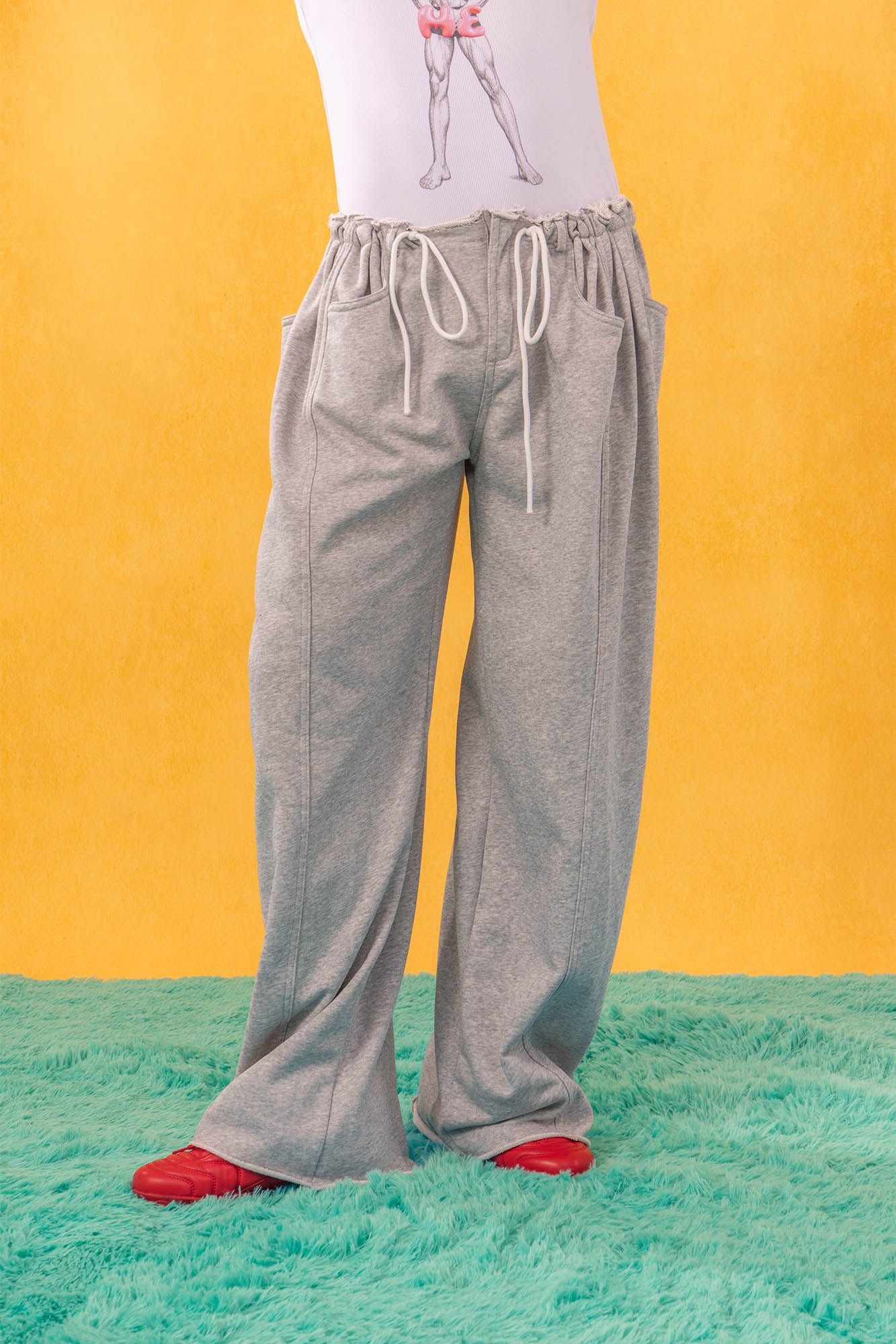 Middle Spliced Wide-Leg Drawstring Sweatpants