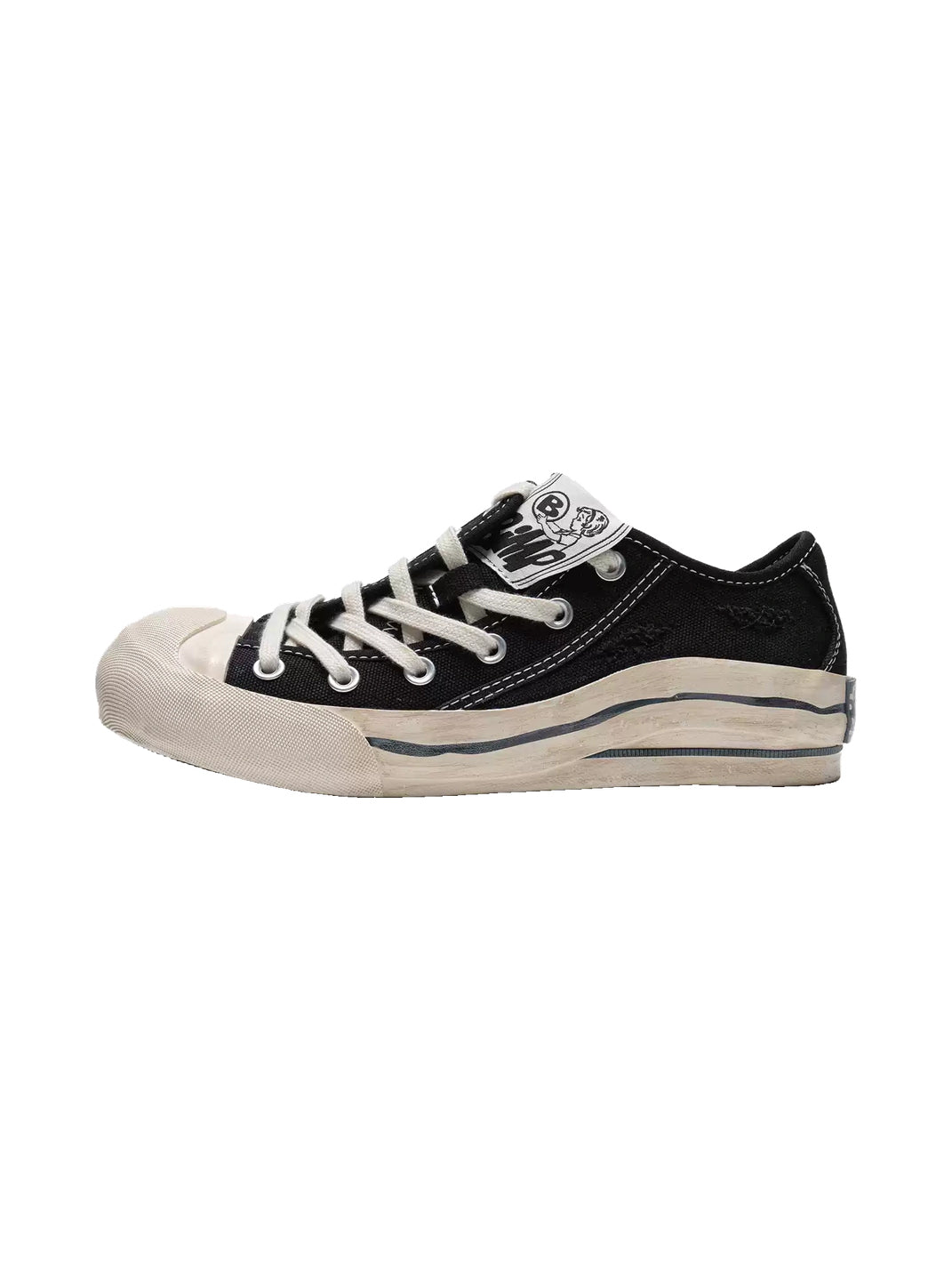 Layered-Sole Distressed Black Canvas Sneakers - view 1
