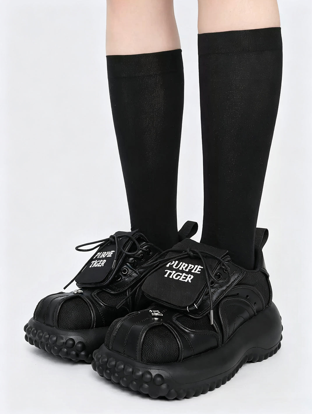 Foldover-Tongue Black Chunky Platform Sneakers - view 2