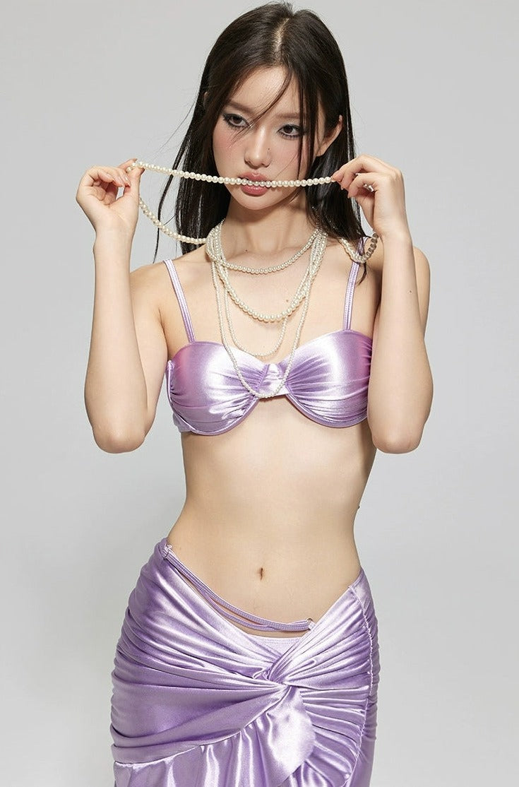 Satin Bralette & Ruffle Mini Skirt Set