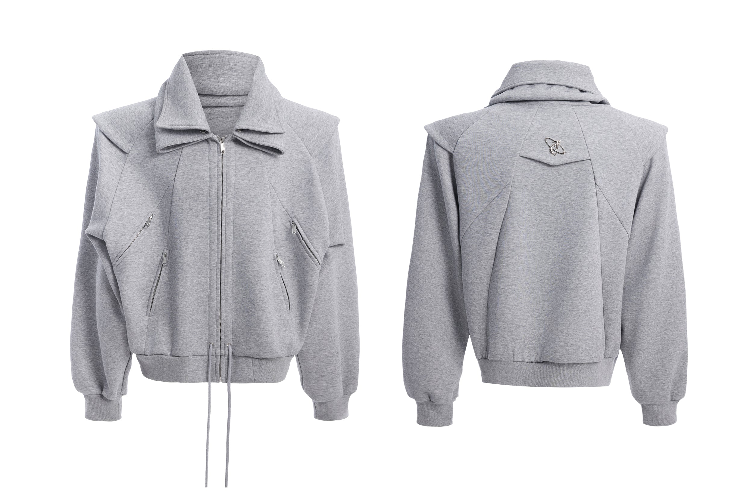 Gray Drawstring Zip Bomber Jacket
