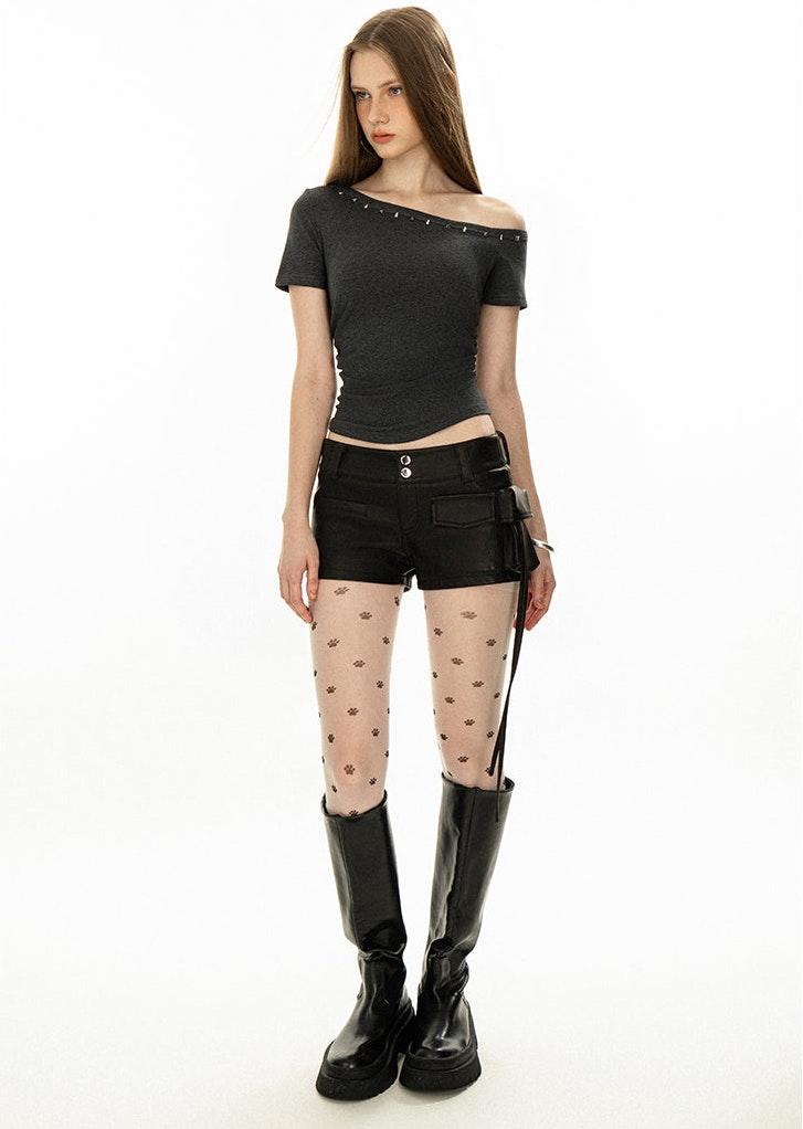 Studded Off Shoulder Crop Top