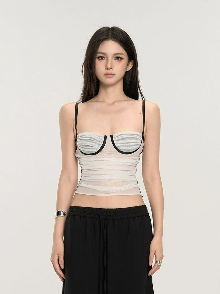 Contrast Bustier Crop Top with Slim Straps