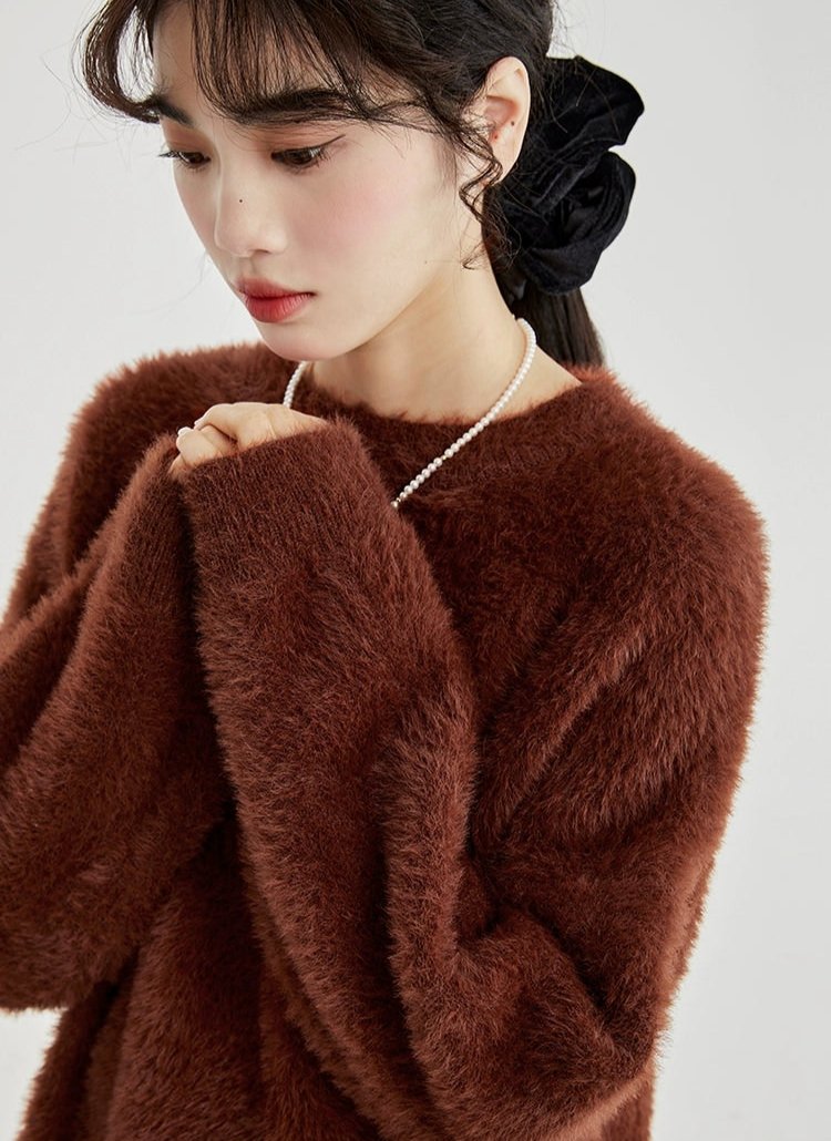 Fuzzy Round Neck Sweater