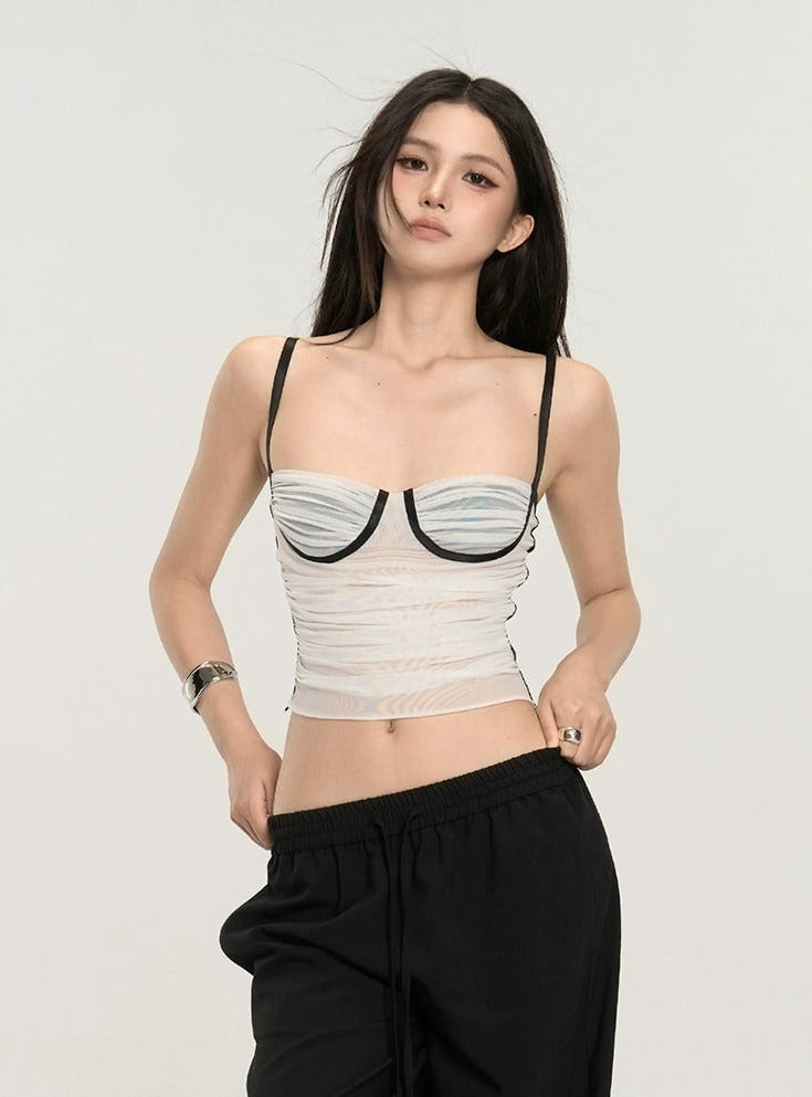 Contrast Bustier Crop Top with Slim Straps