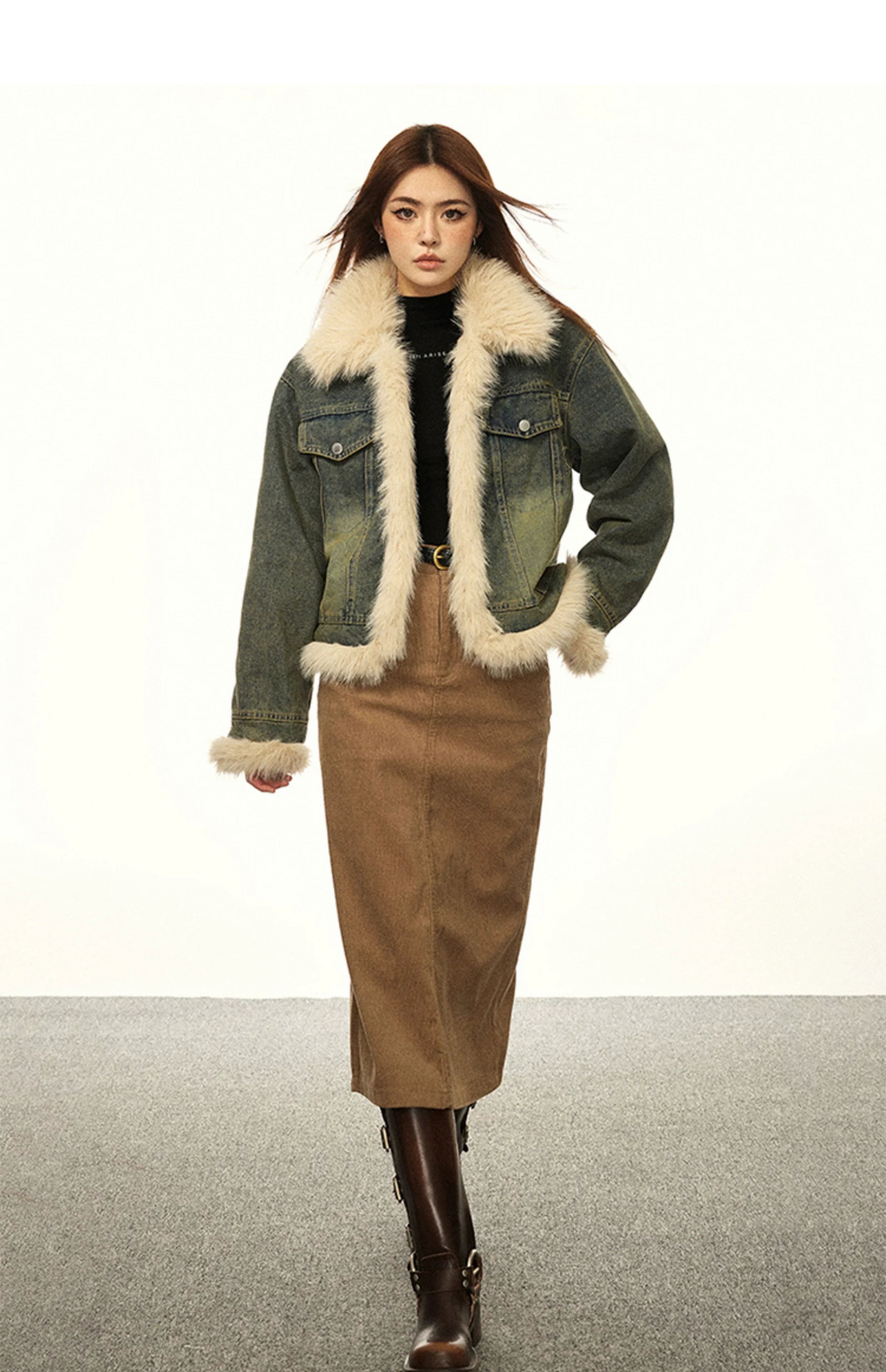 Vintage Fur-Lined Denim Winter Jacket