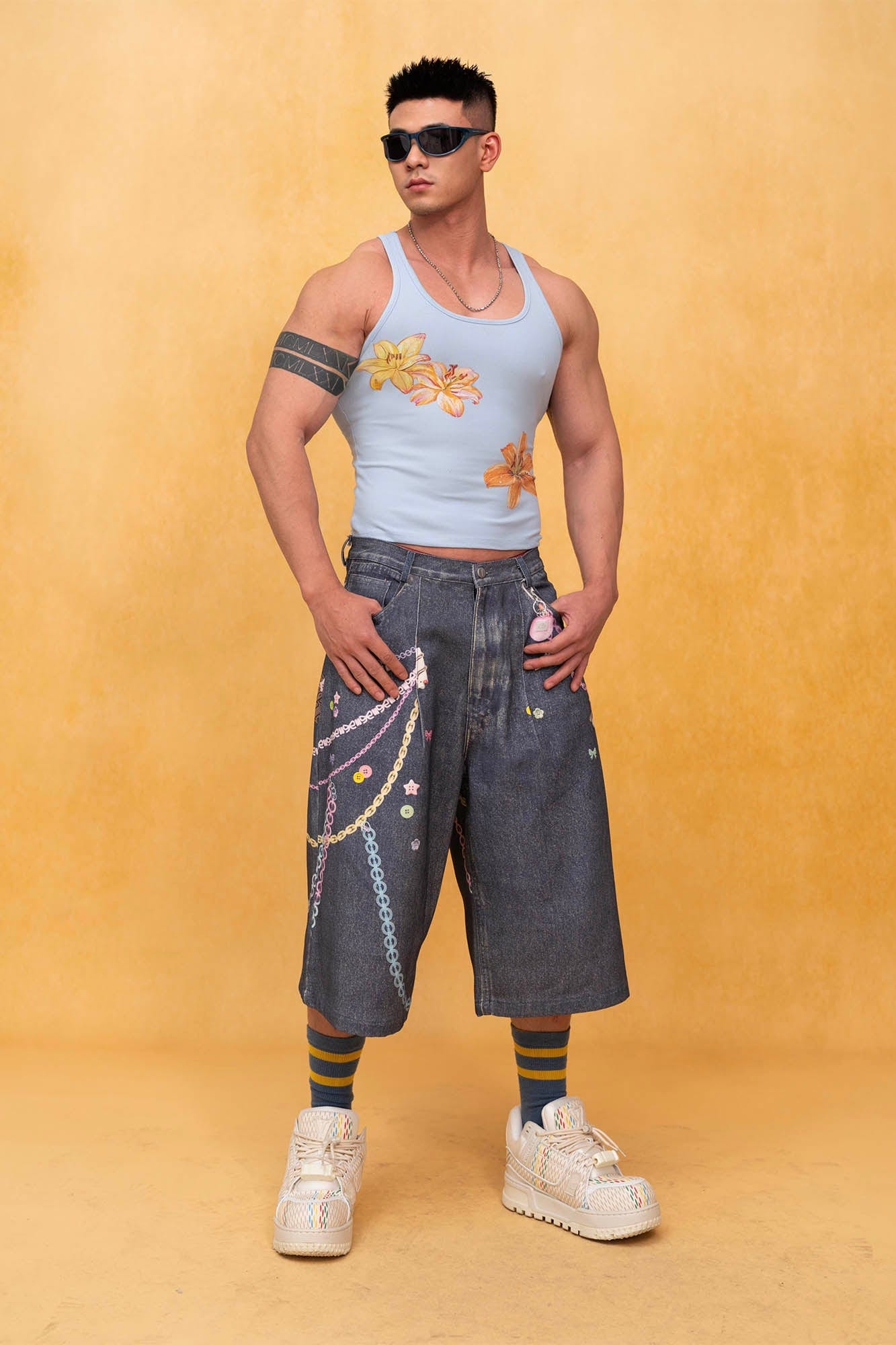 Pastel Charm Chain Denim Shorts