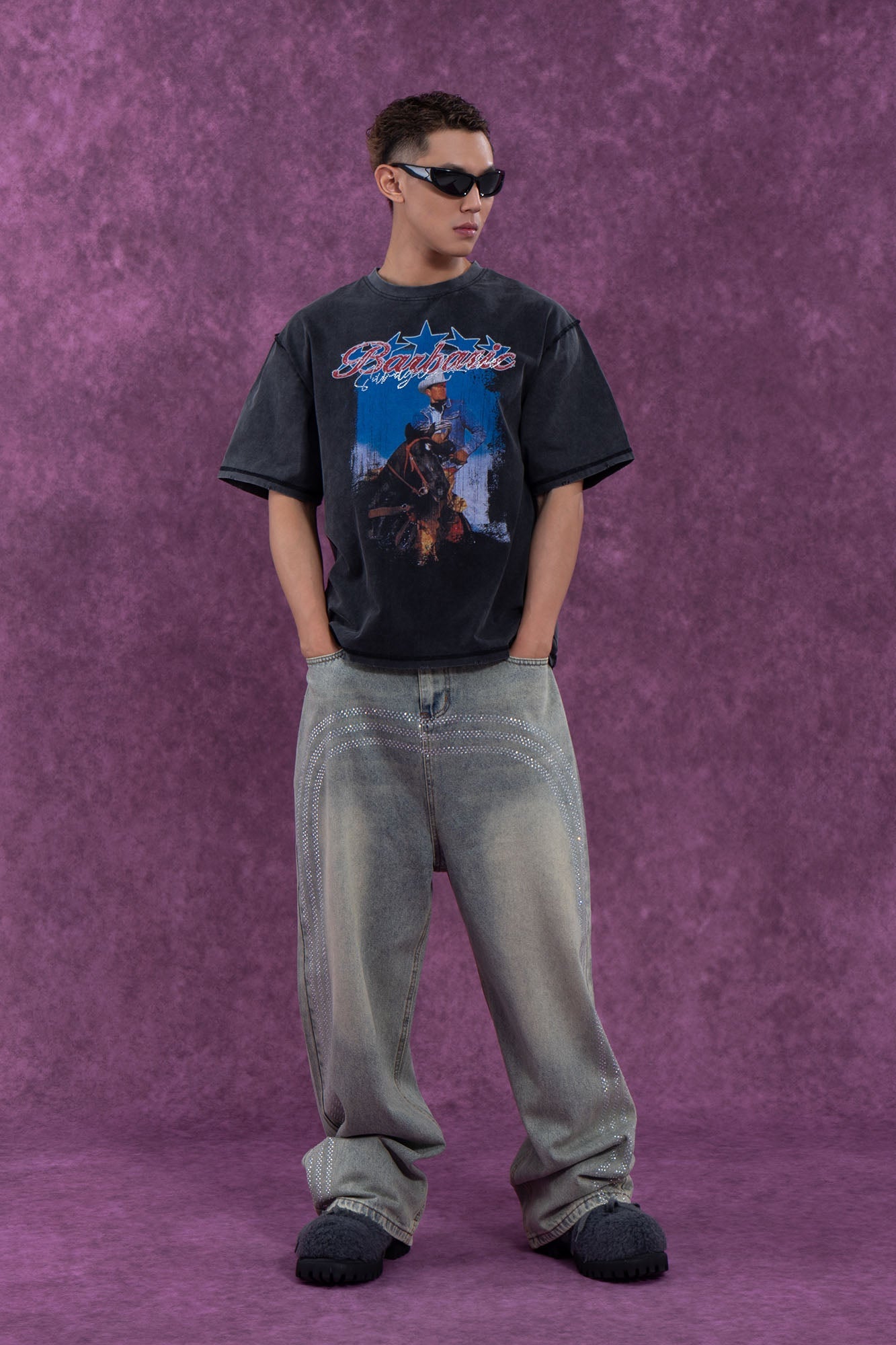 Rhinestone Trim Vintage Jeans