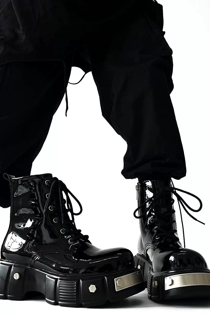 Patent Leather Platform Combat Boots