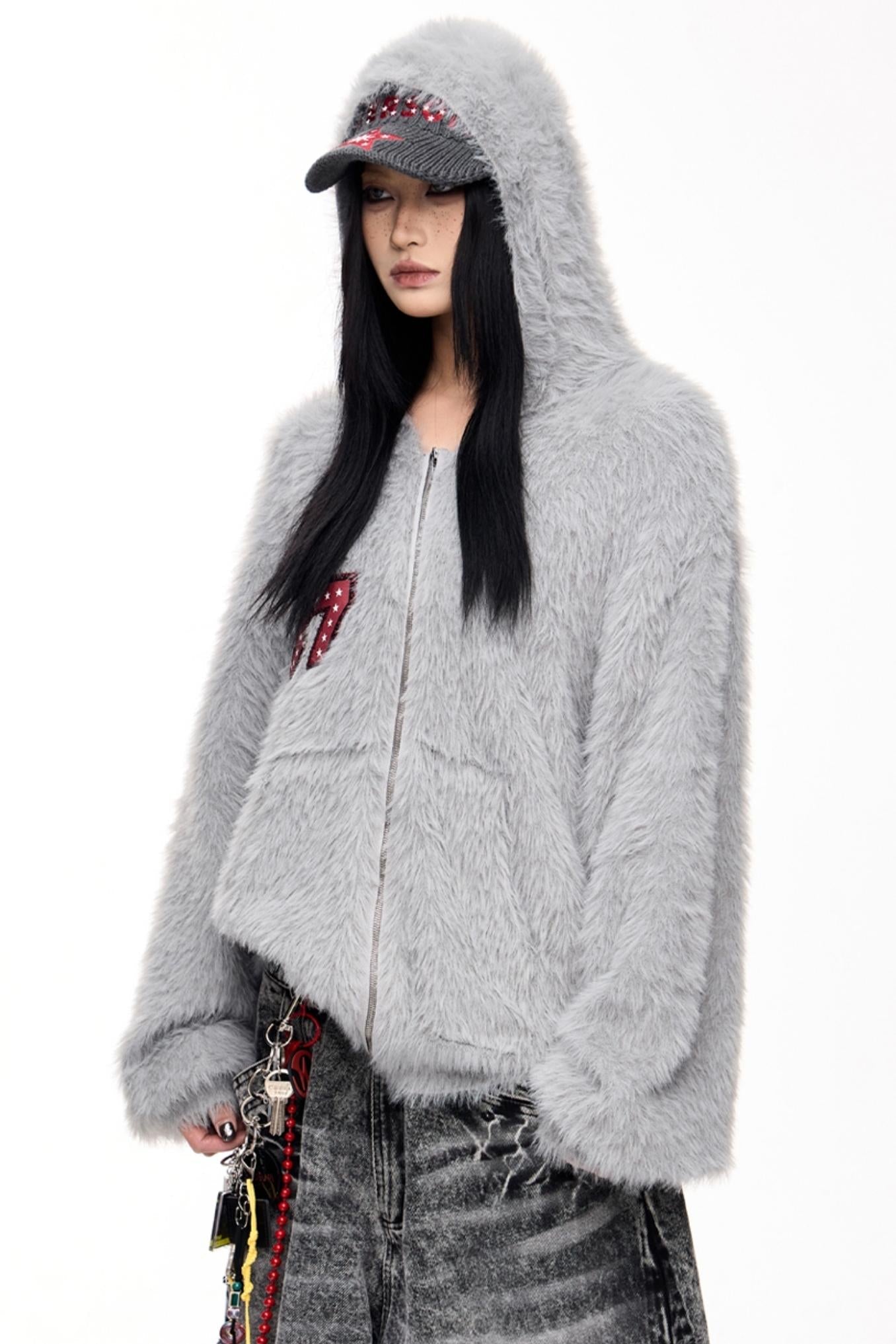 Men's Embroidered Loose Hooded Cardigan