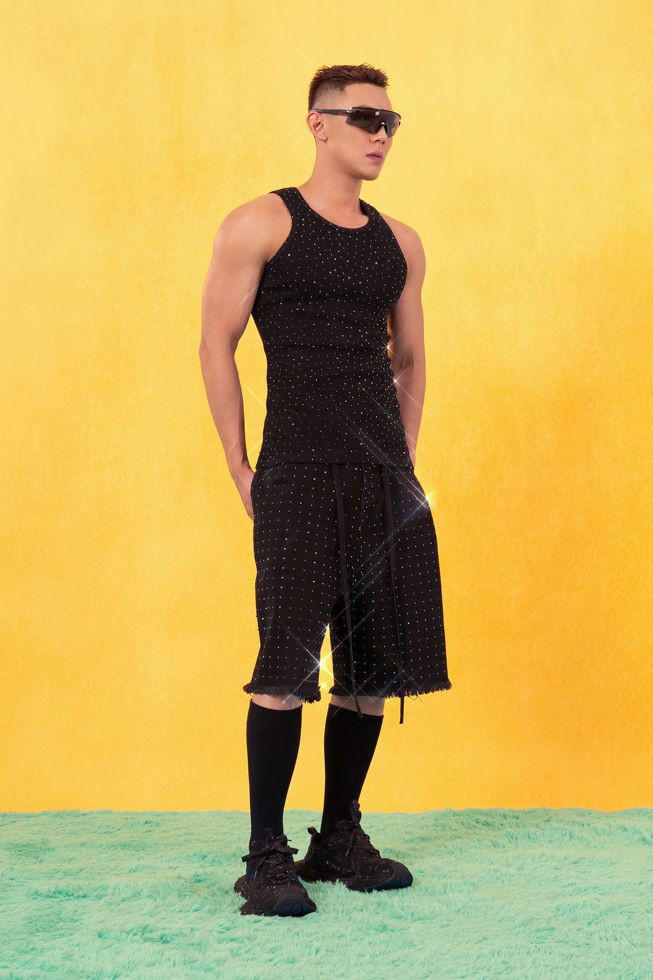 Rhinestone Embellished Ribbed Tank Top