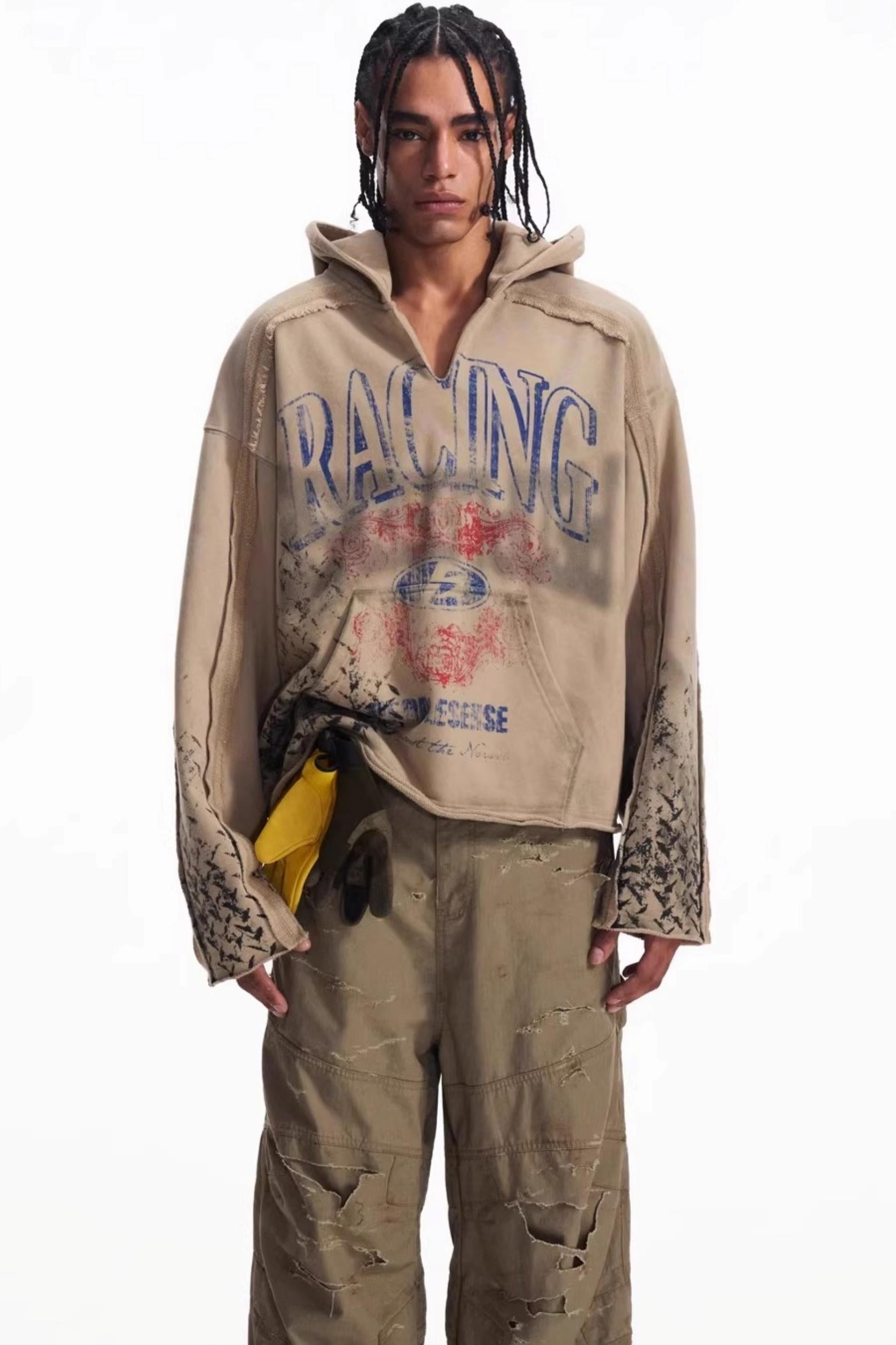 Men's Vintage Racing Print Hooded Sweatshirt