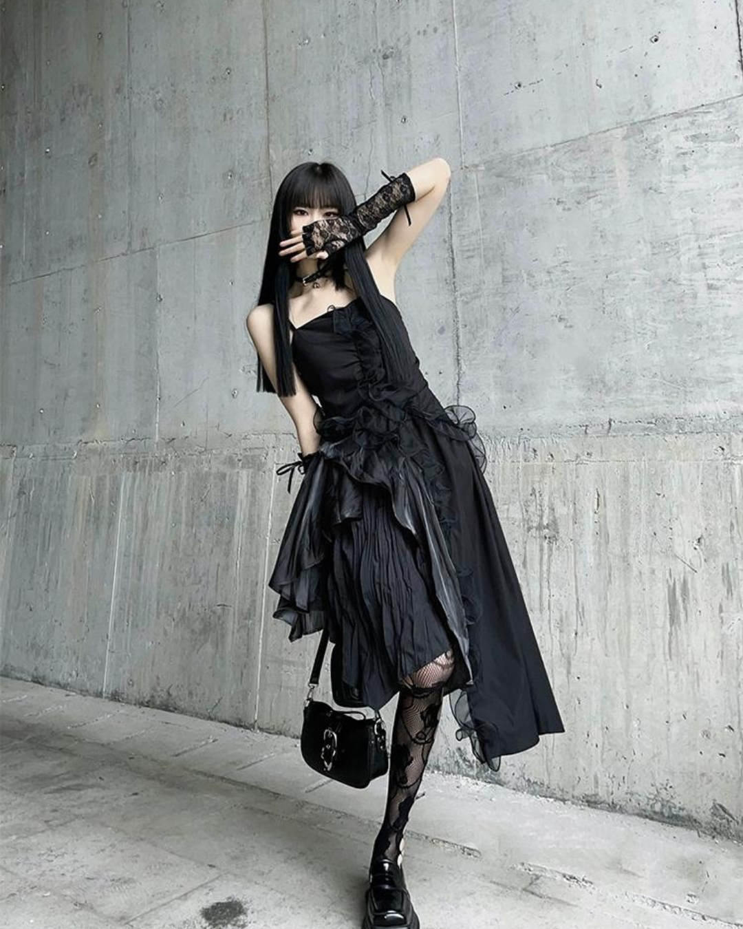 Dark Ruffle Party Dress