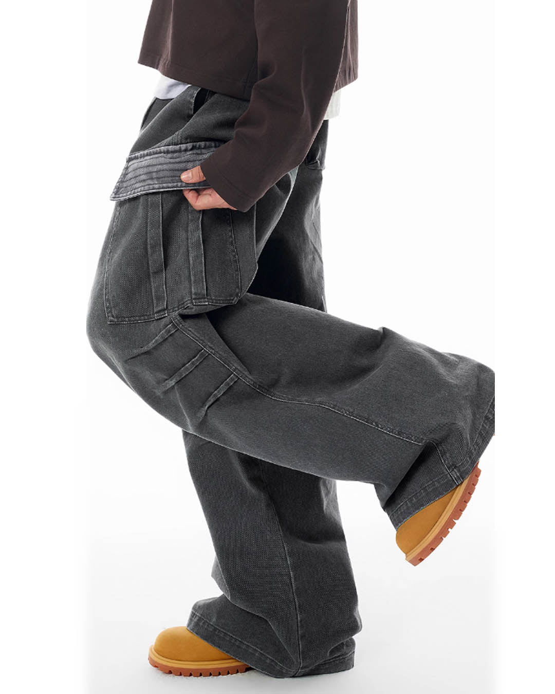 Jhyq contraste couleur pantalon de cargaison baggy plissé