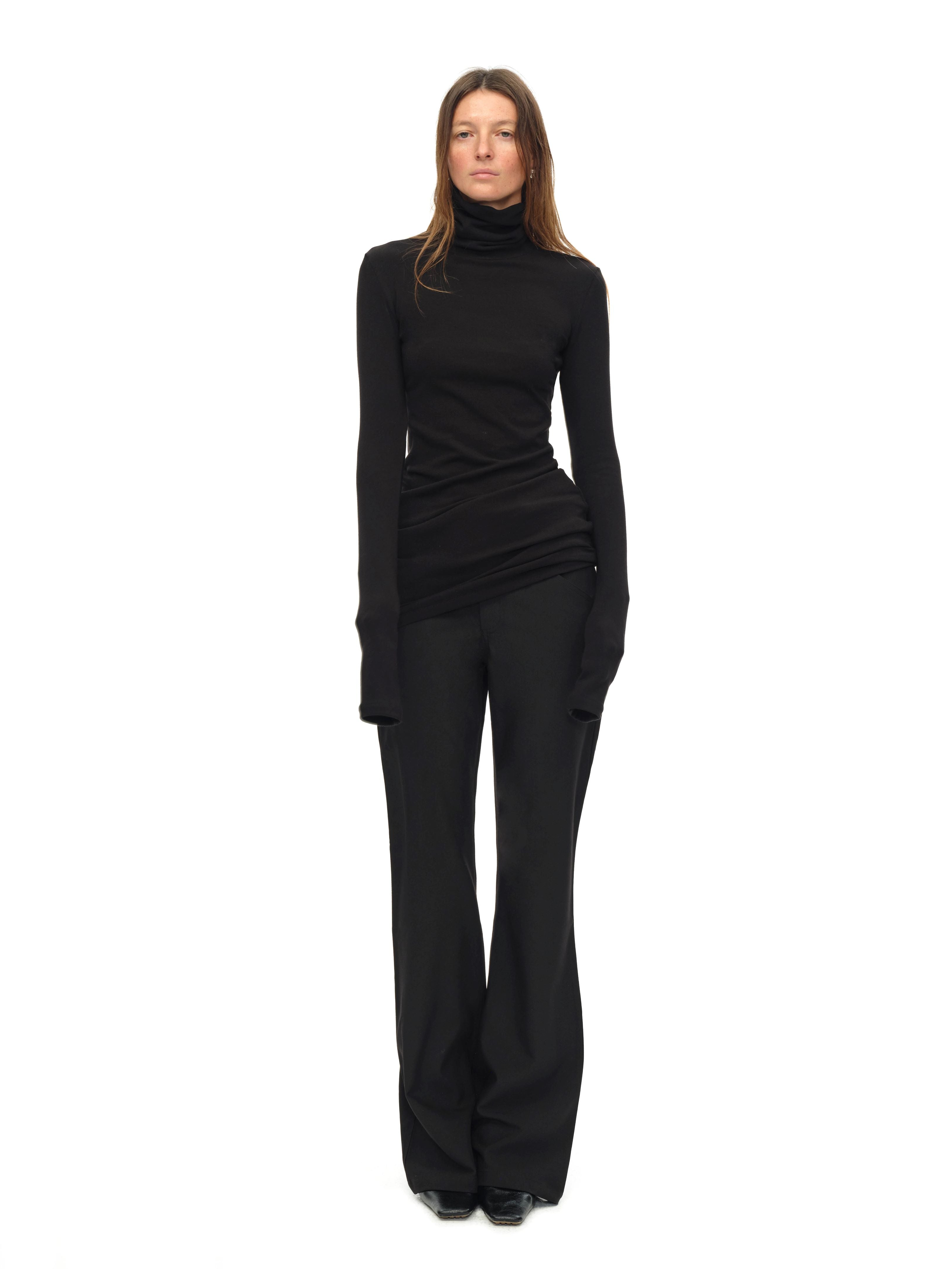 Black Turtleneck Draped Knit Top