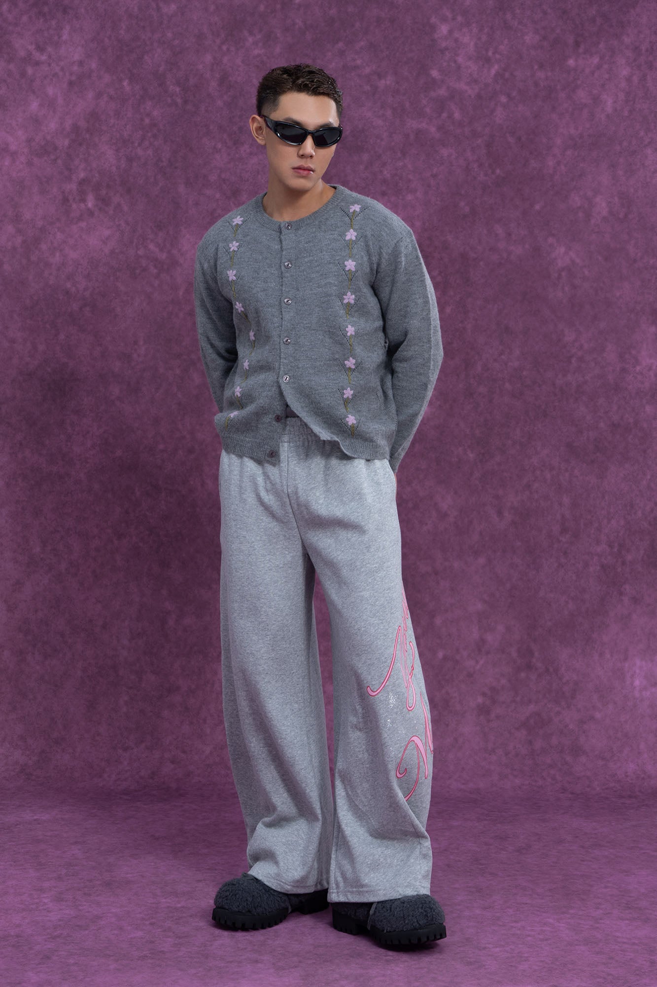 Gray Script Print Sweatpants