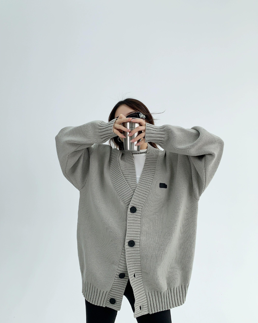 Asymmetrical Ink Studio Oversized Knit Cardigan