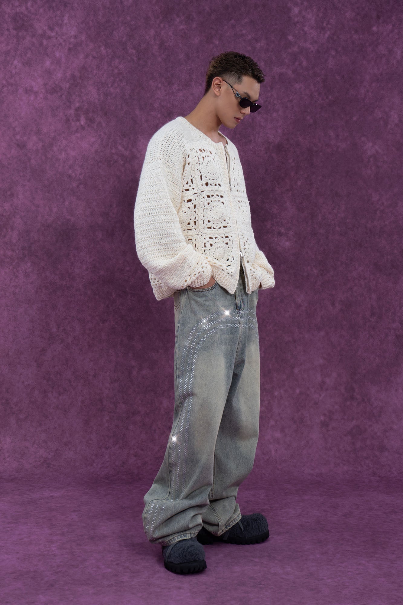 Cream Crochet Knit Cardigan