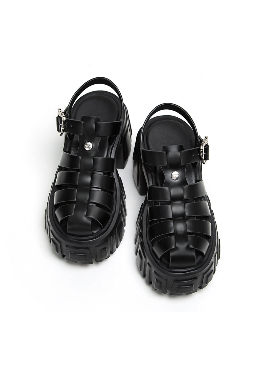 Black Chunky-Heel Roman Platform Sandals