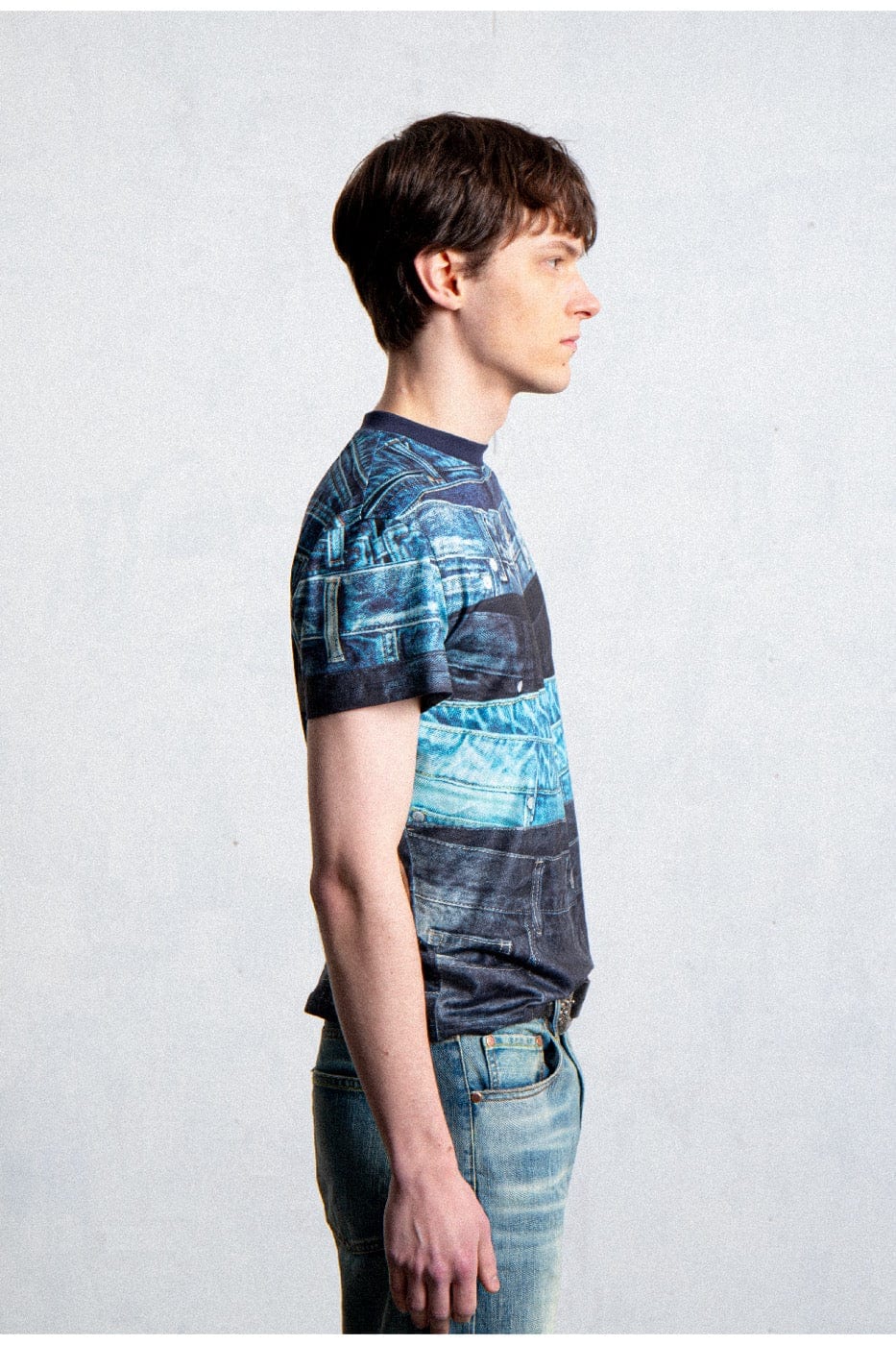 T-shirt imprimé de la taille en denim