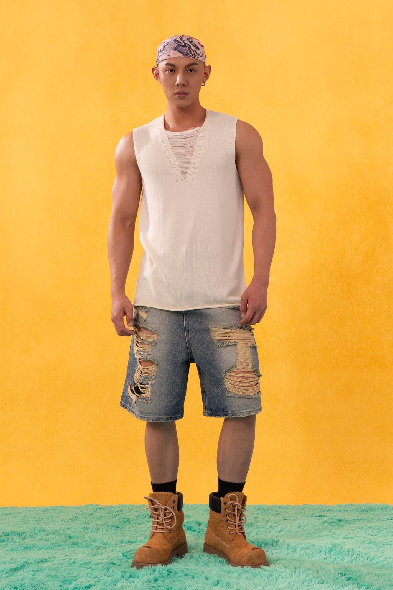 Destroyed Frayed Denim Shorts