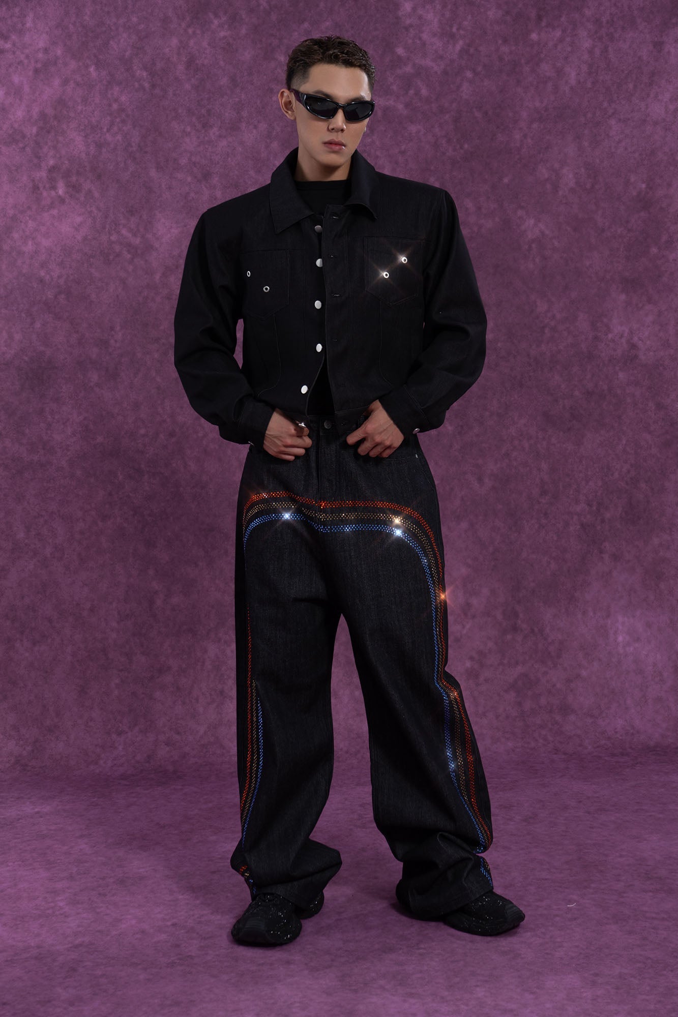 Classic Cropped Shoulder Padding  Dark Denim Jacket