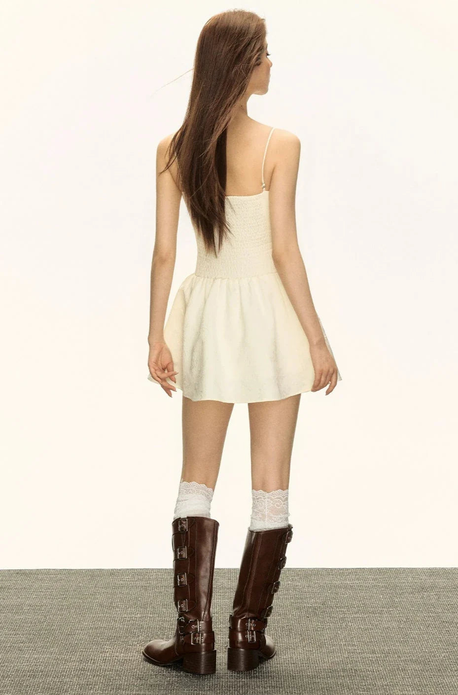 White Spaghetti Strap Fit and Flare Mini Dress