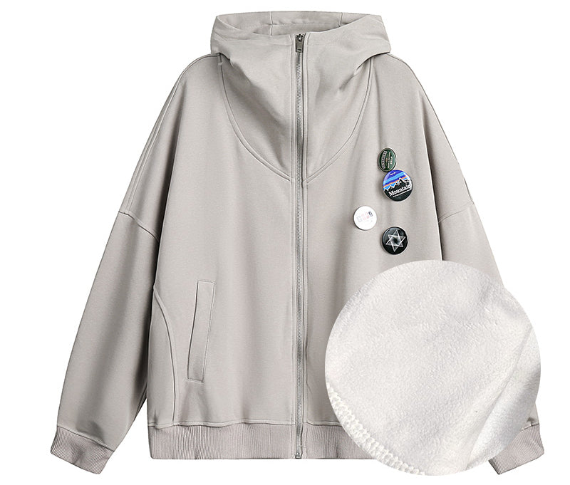 Manteau gris à capuche zippé