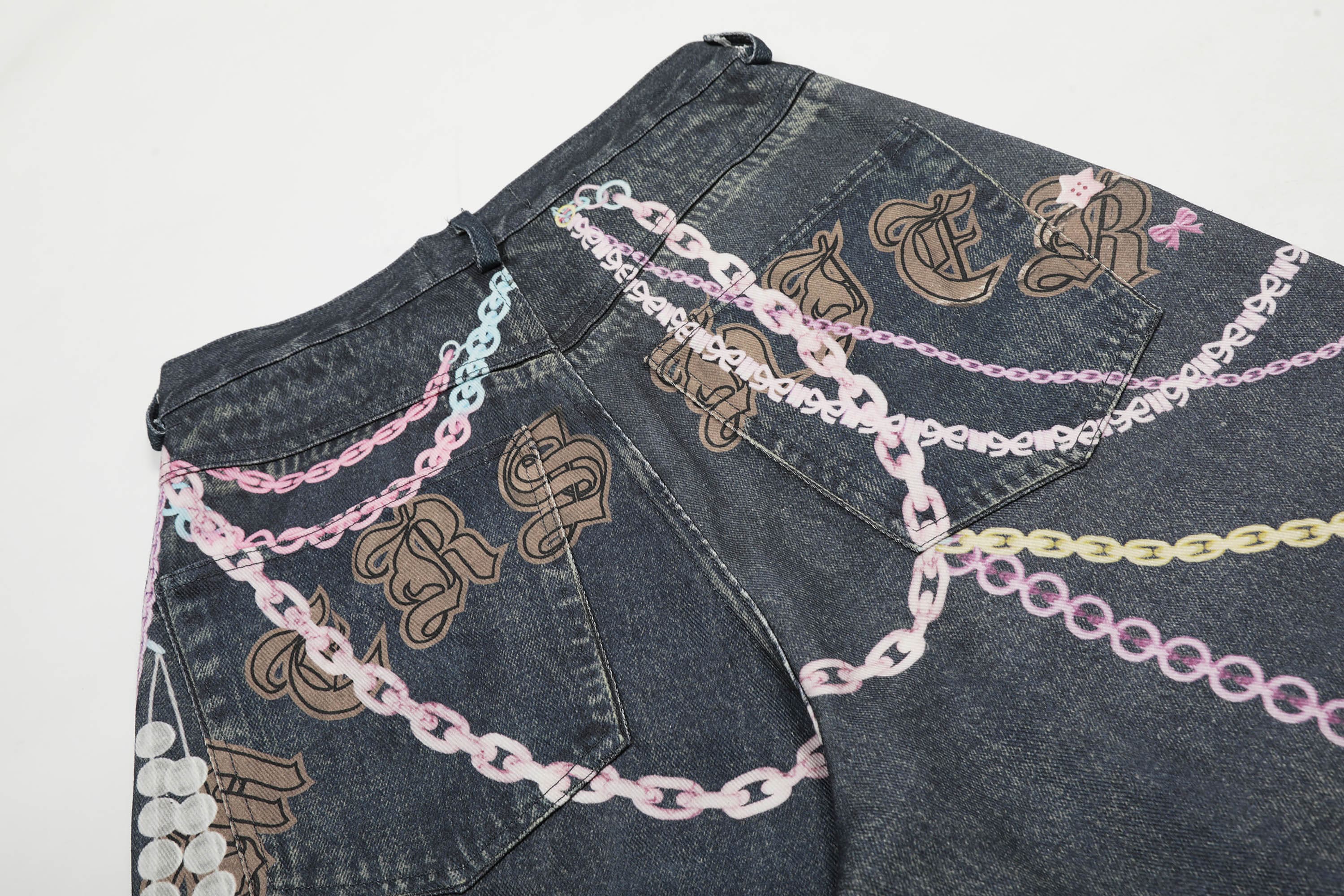 Pastel Charm Chain Denim Shorts