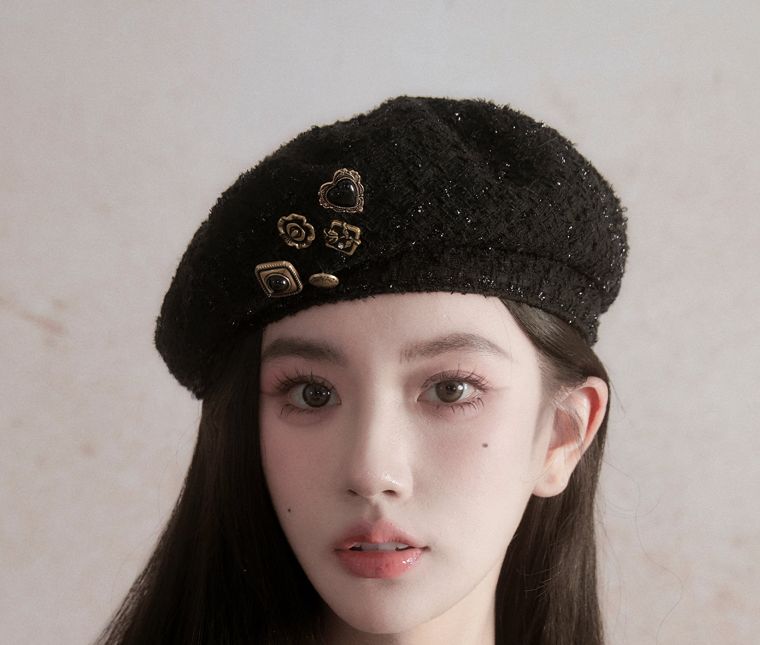 Black Wool Beret with Pin Accessories
