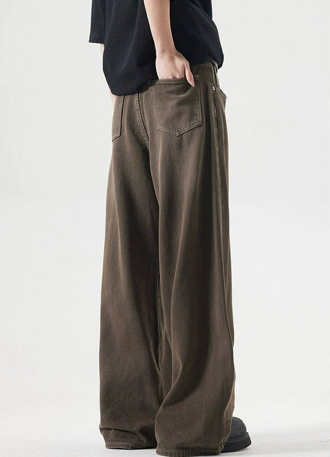 Brown Sand-Faded Wide-Leg Jeans