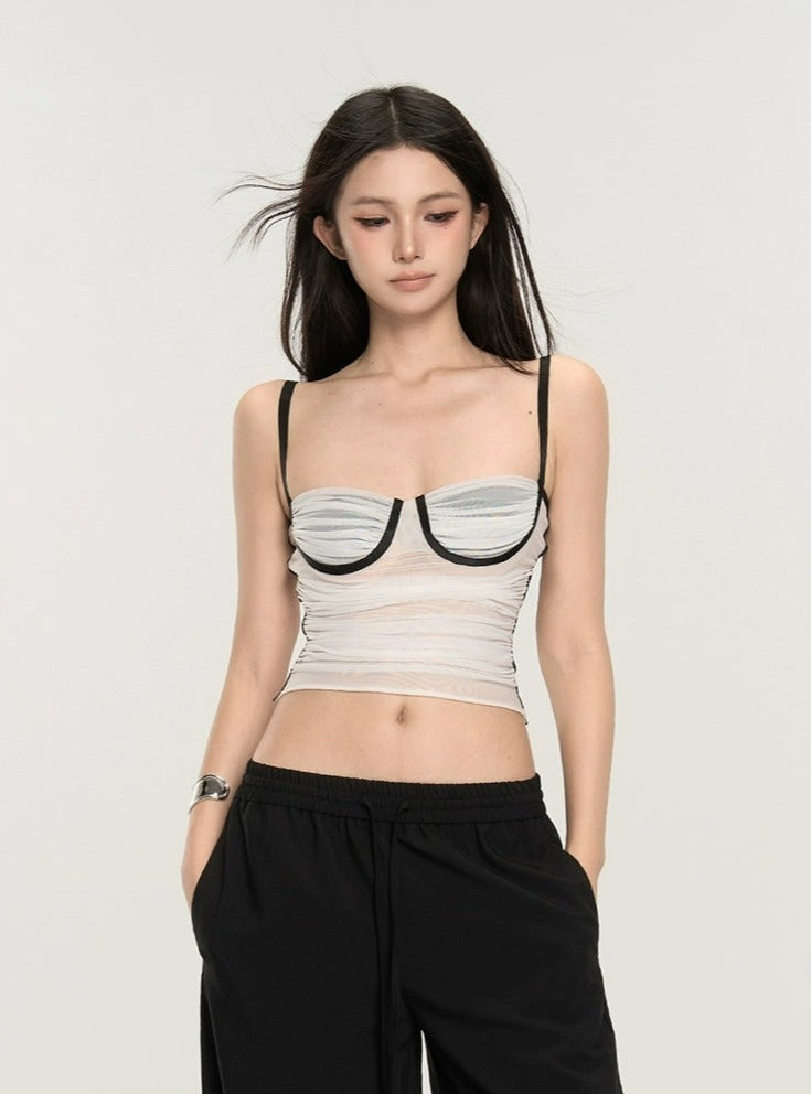 Contrast Bustier Crop Top with Slim Straps
