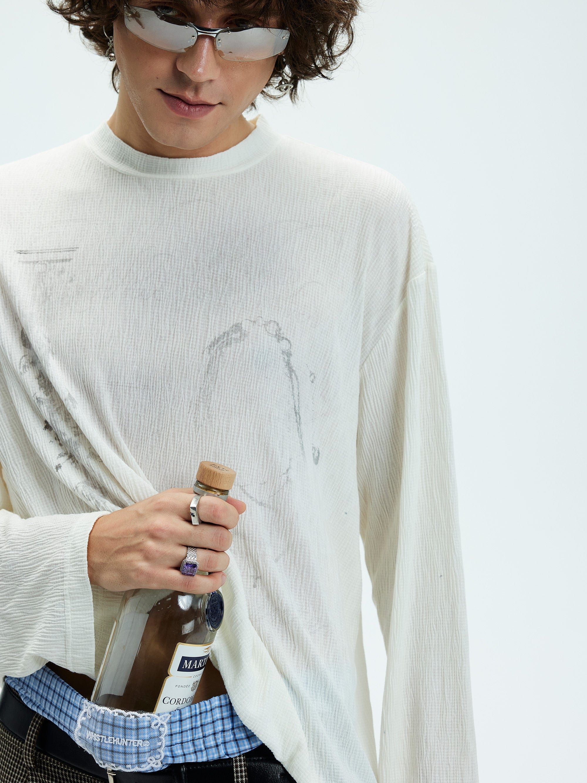 Distressed Graphics Slub Cotton Sweatshirt