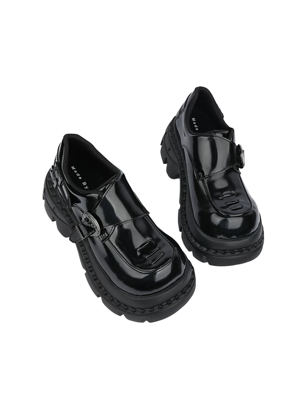 Glossy Buckle Lug-Platform Block-Heel Loafers - view 9