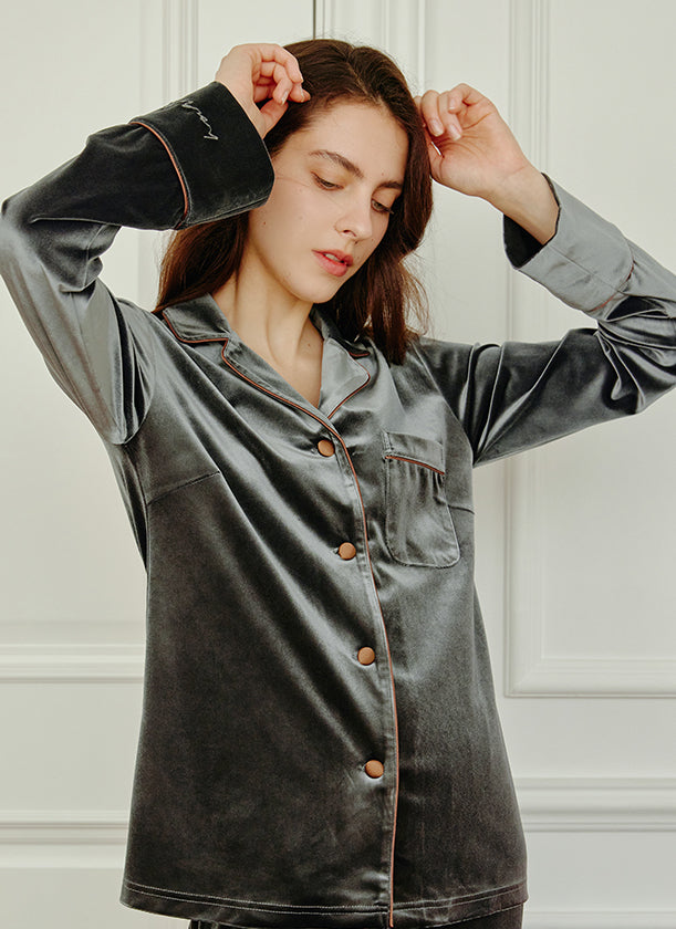 Long-Sleeve Velvet Loungewear Pajama Set - chiclara