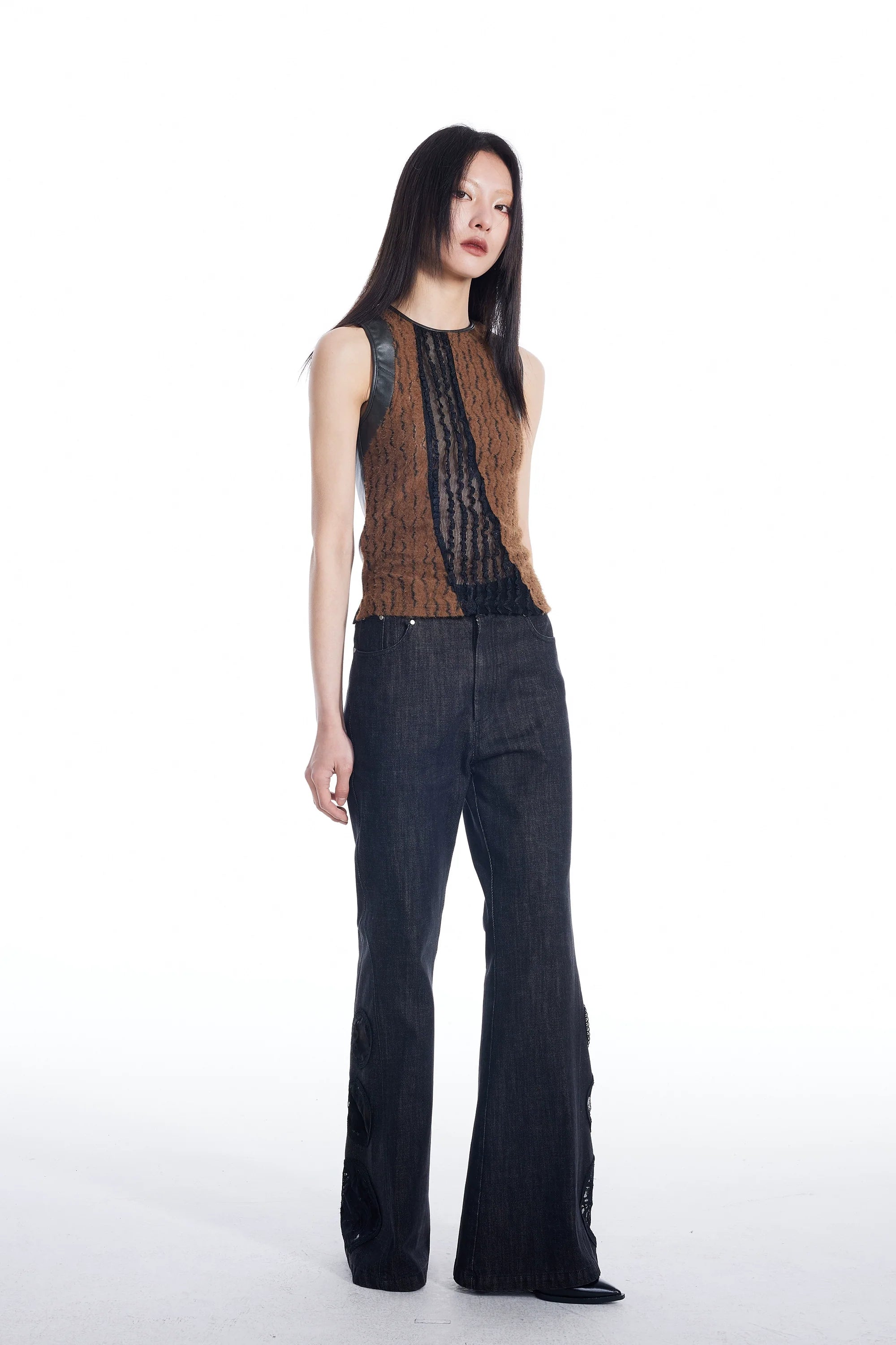 Brown and Black Knit Panel Tank Top