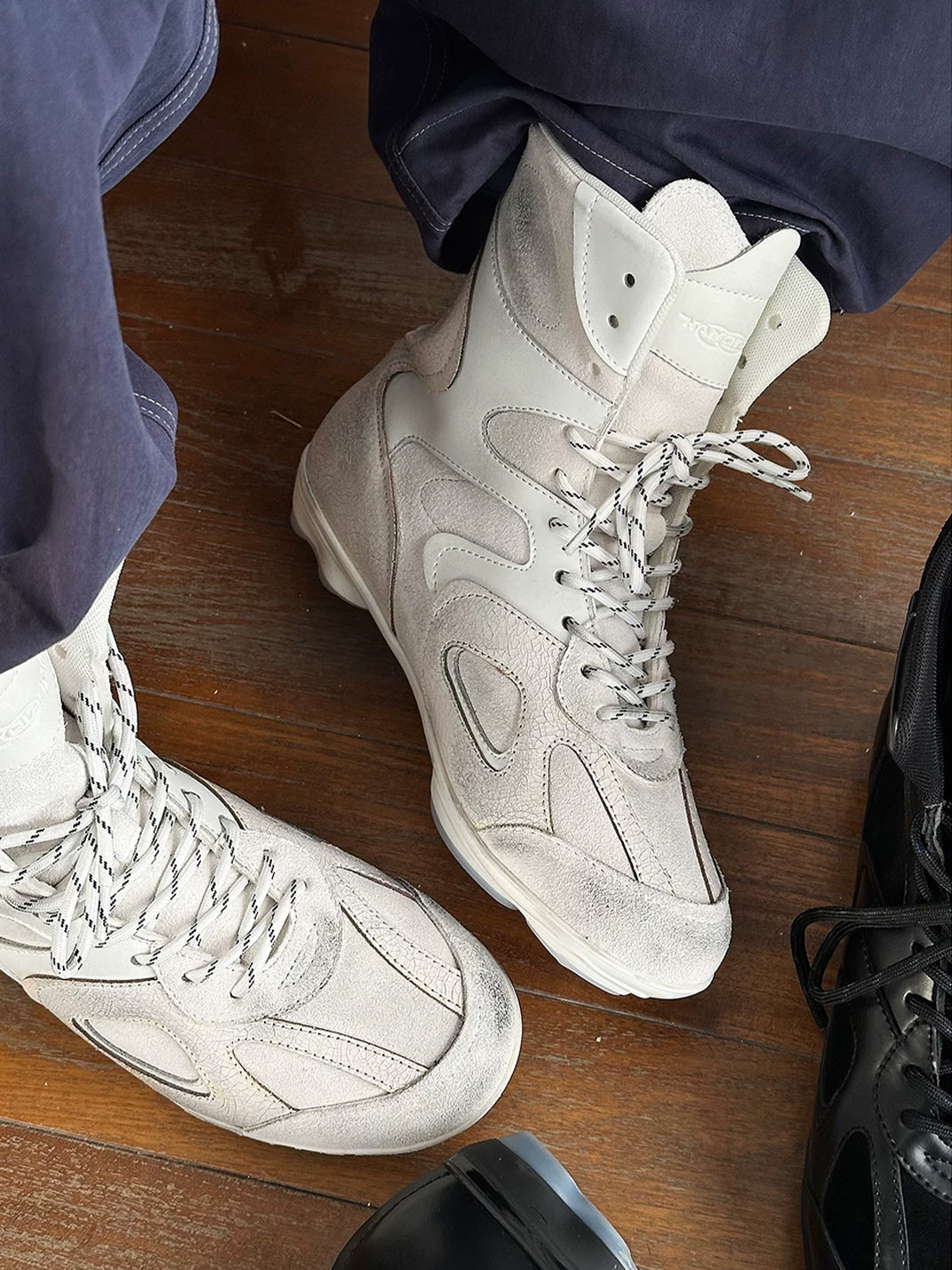 Cracked-Leather Layered-Sole High-Top Sneakers - view 6