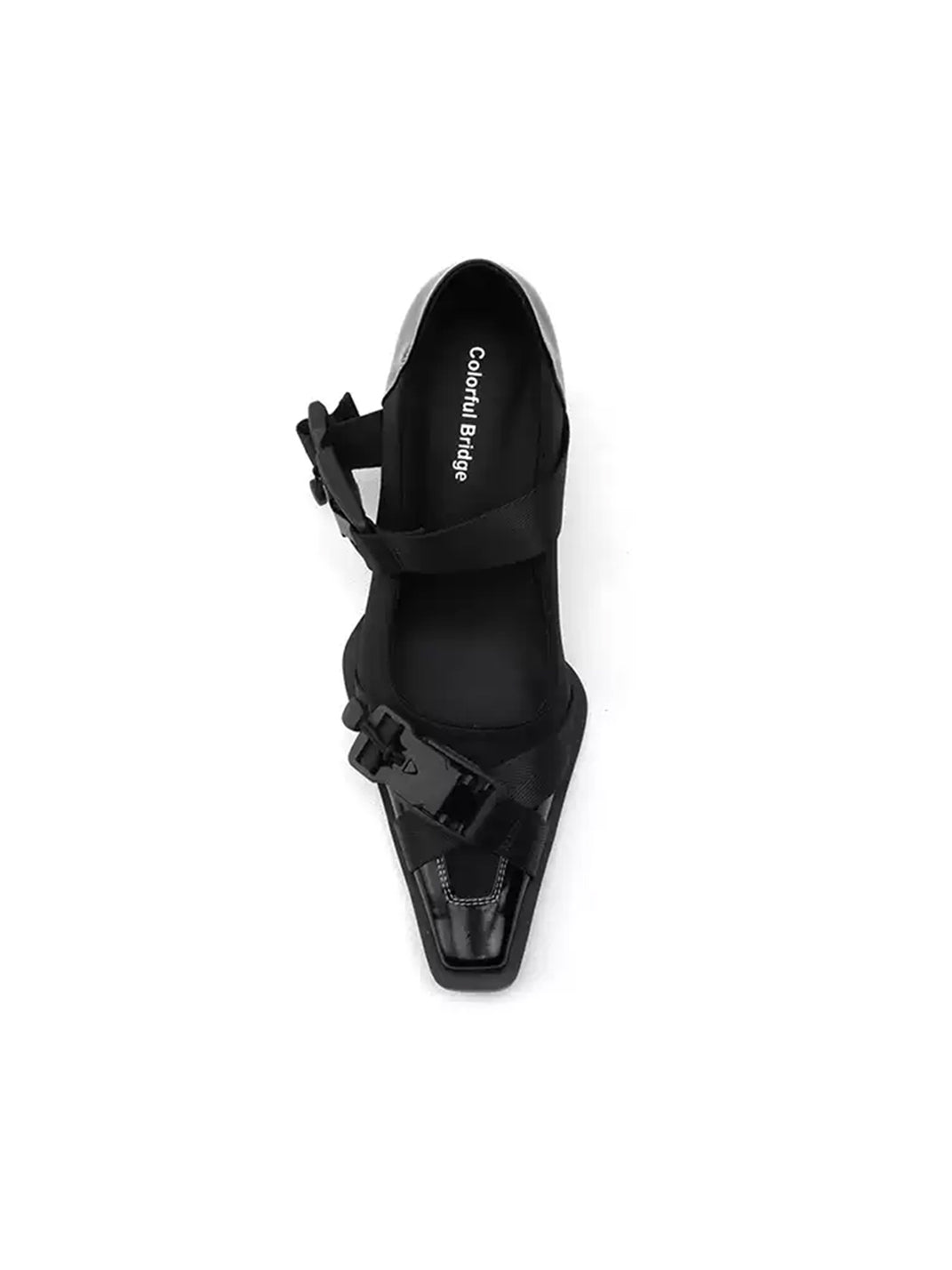 Contrast-Stitch Double-Strap Square-Toe Heels - view 4