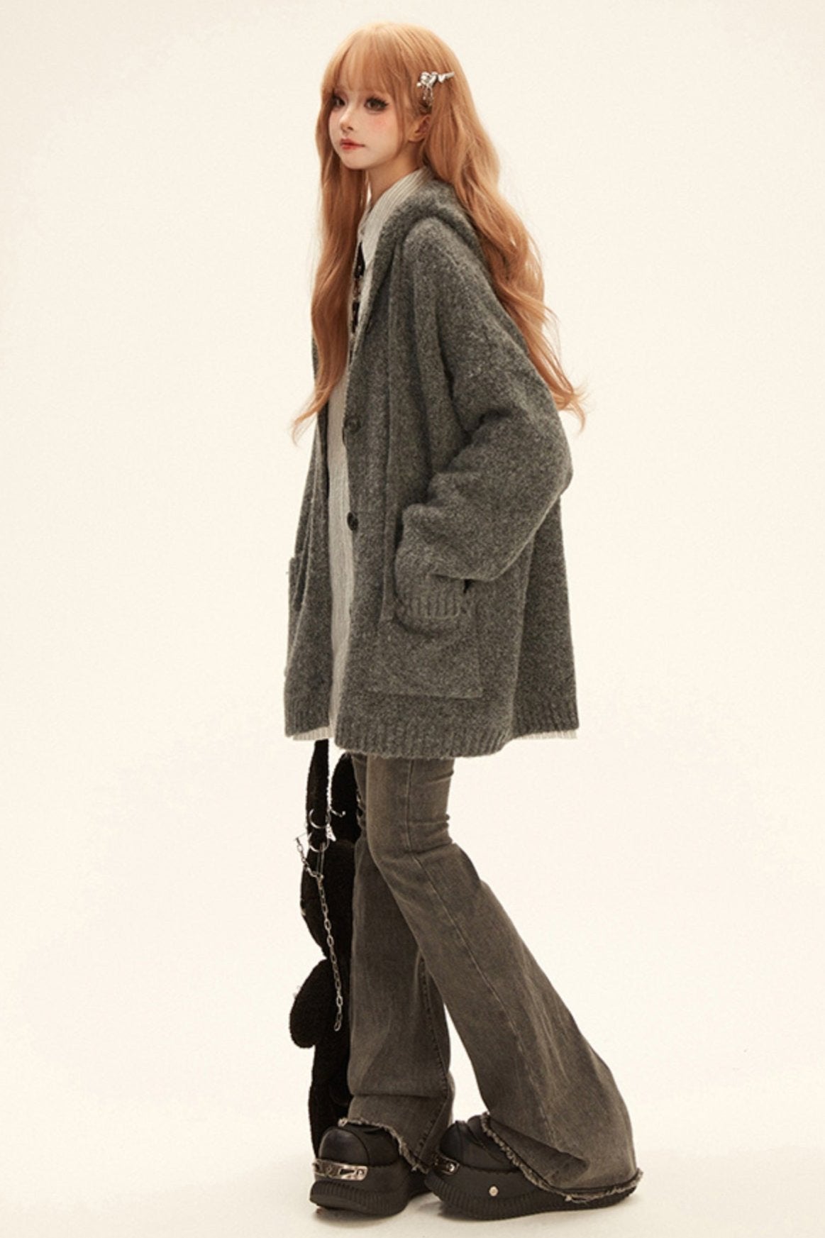 Oversized Hooded Knit Coat