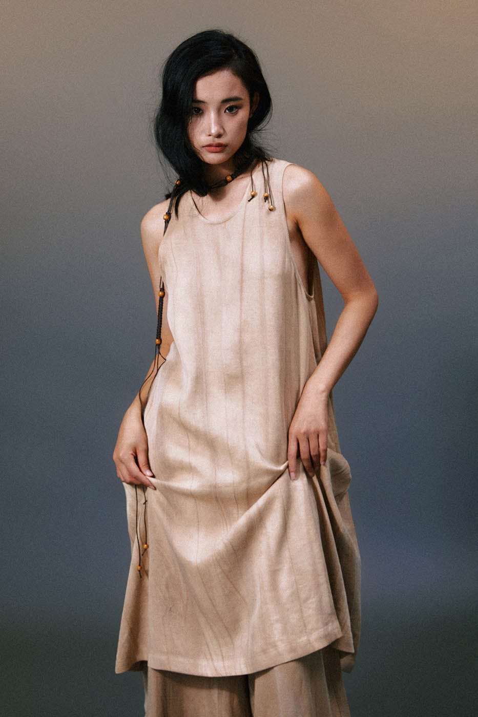 Robe maxi en lin en couches