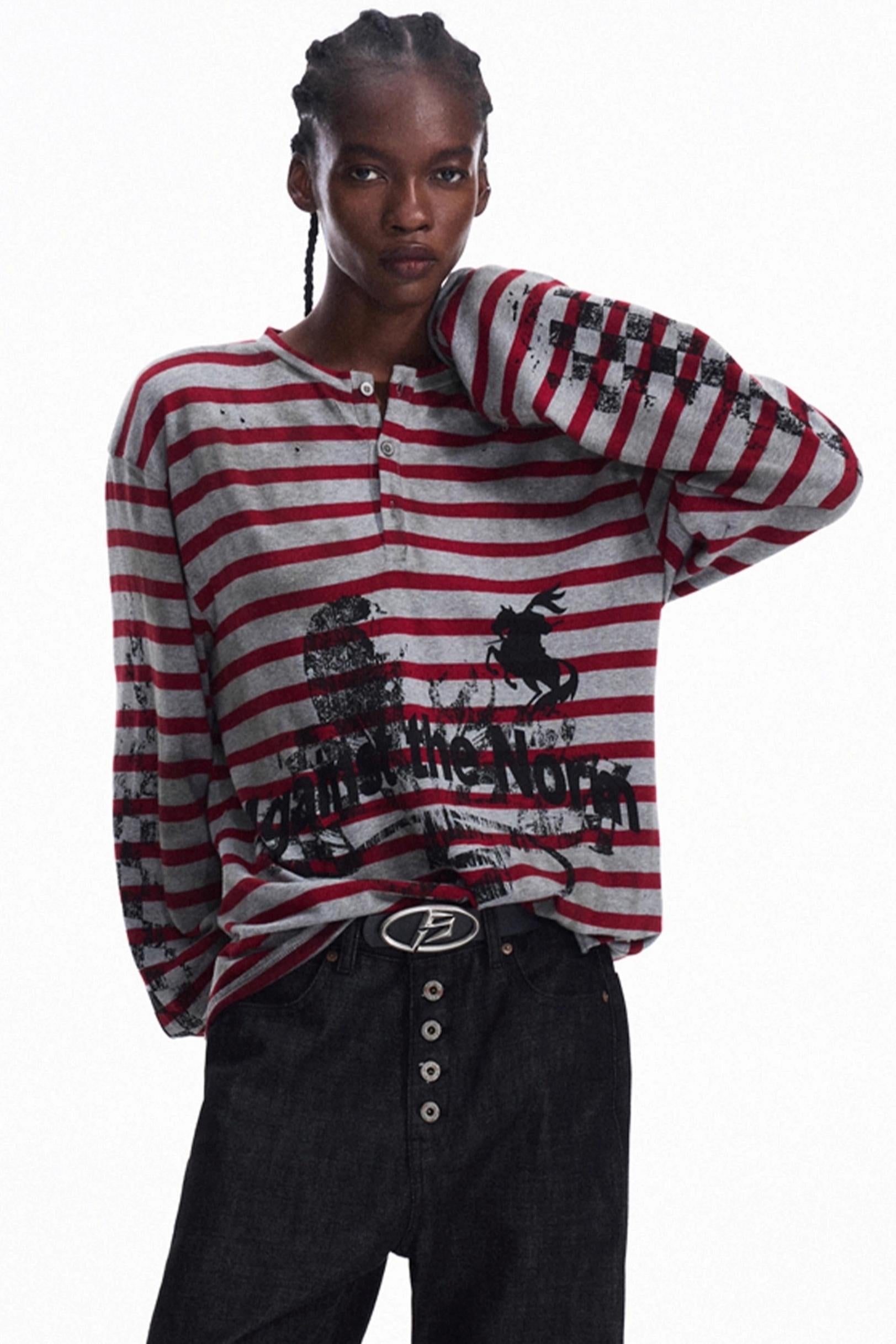 Men's Striped Knit Half Cardigan