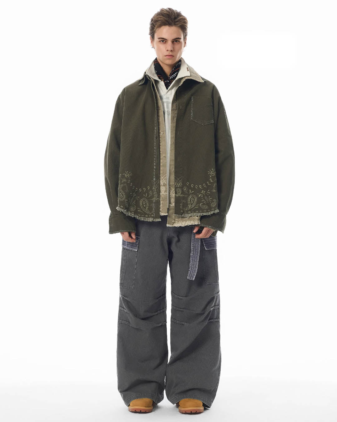 Jhyq contraste couleur pantalon de cargaison baggy plissé
