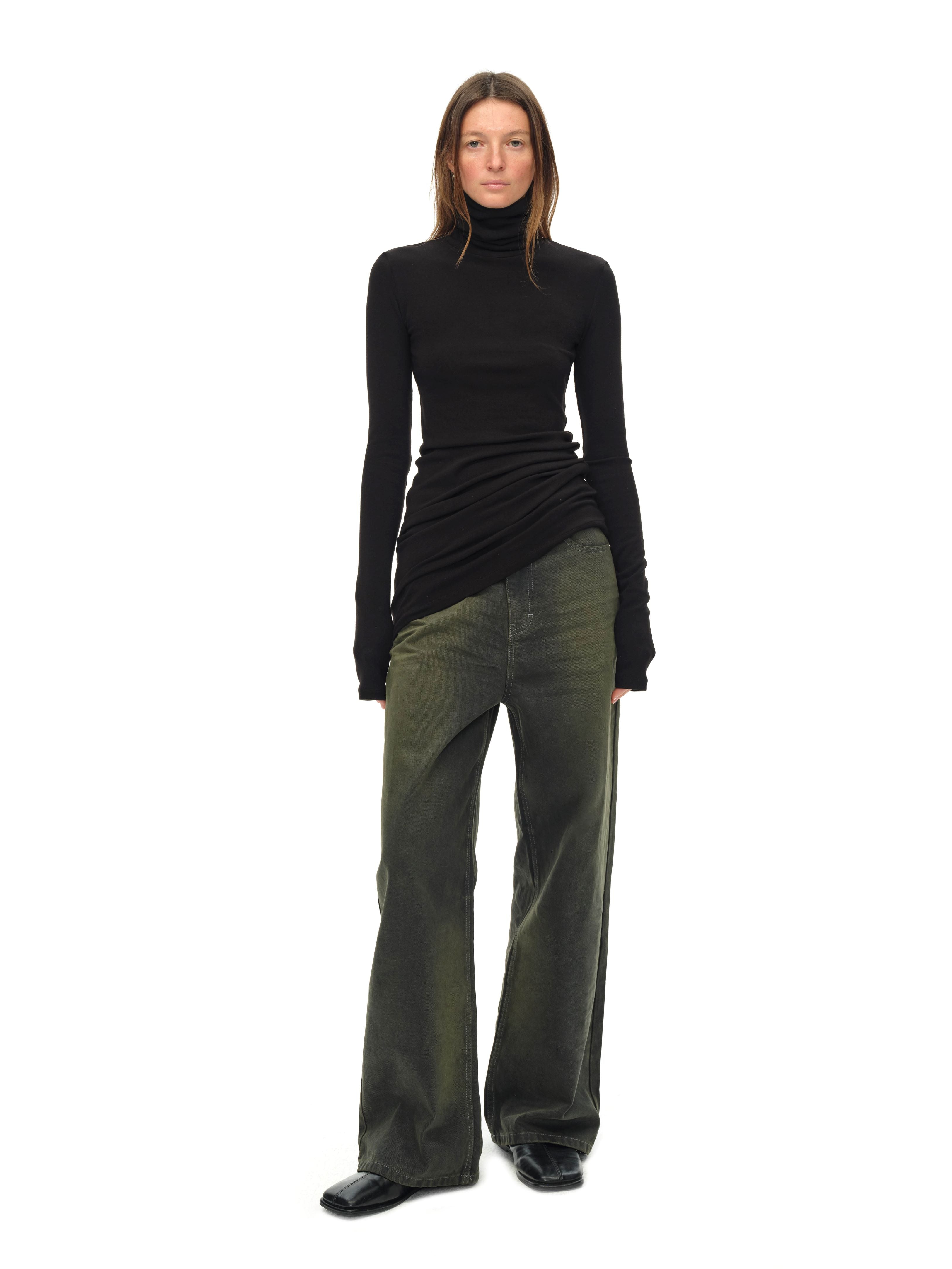 Black Turtleneck Draped Knit Top