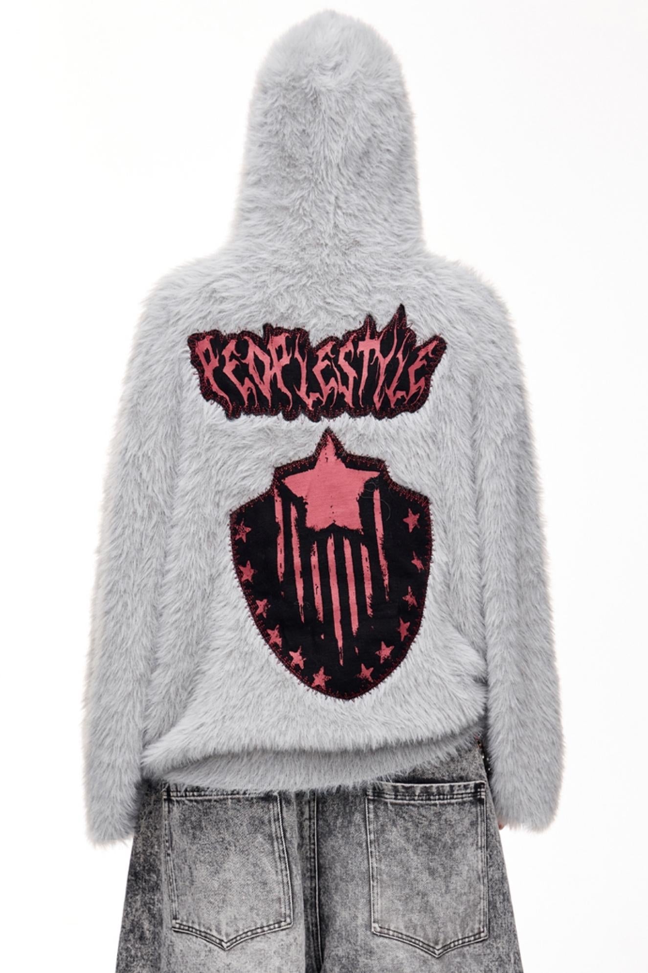 Men's Embroidered Loose Hooded Cardigan