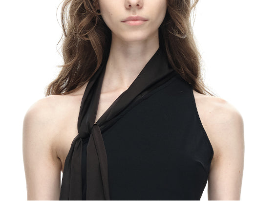 Black Asymmetrical Halter Top with Side Tie Detail